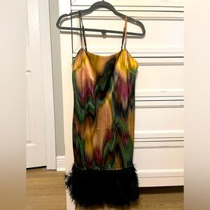 Top shop Faux Feather multicolor slip dress